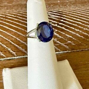 Sterling Silver Lab Grown Sapphire Gemstone Ring - Size 5